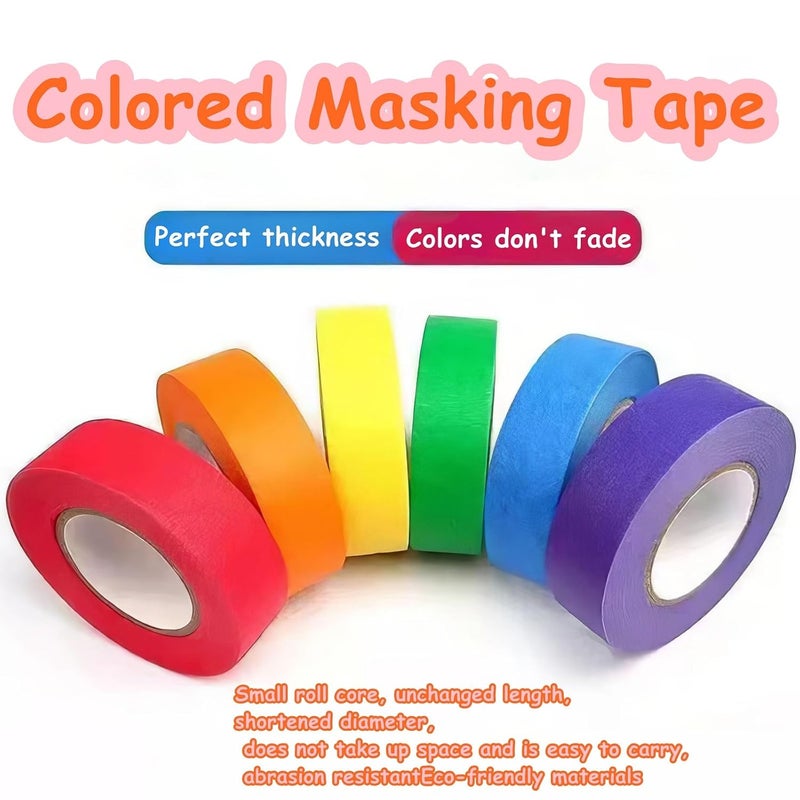 JIMROLA 6 Rolls Colored Masking Tape，colored painters tape，0.6" x14.3Yard Drafting Tape,Colored Painters Tape for Arts and Crafts，Labeling Tape, Paper Tape,DIY Decorative Coding Decoration Teaching Supplies - Image 4